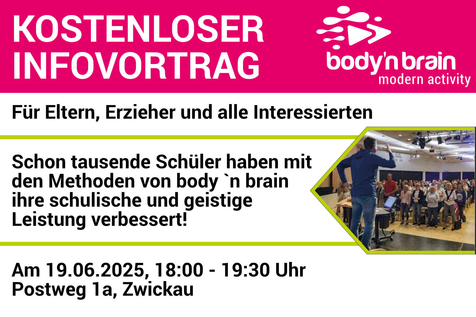 Kostenloser Infoabend body'n brain in Zwickau – Vortrag für Eltern und Erzieher zur Förderung schulischer Leistung bei Kindern